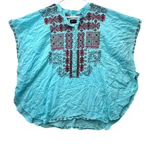 Biya Johnny Was Embroidered Poncho Top Women XS Boho Peasant Oversized